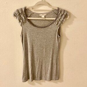 Kenar Heather Grey Ruffled Cap Sleeves Graphite Beadwork Size S